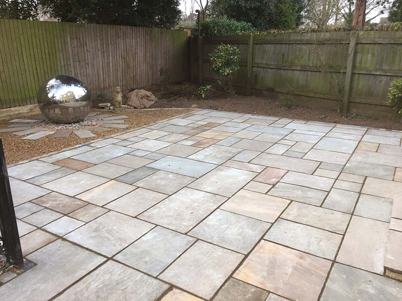 Landscaping, turfing, planting, fencing, paving, water feature